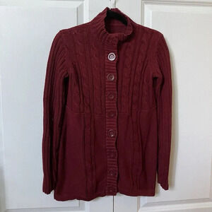 Y2K Roots Burgundy Red Cable‎ Knit Cardigan Womens Medium